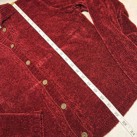 Vtg Bushwacker Button Front Cardigan Sz Medium Burgundy Long Sleeve Collar - Picture 9 of 9